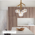 Sedona Double Chandelier, 8-Light, LED, Aged Brass, Transparent Glass Orb, 24.5"W (700SDNMPL2CR-LED927 70E7GUX)