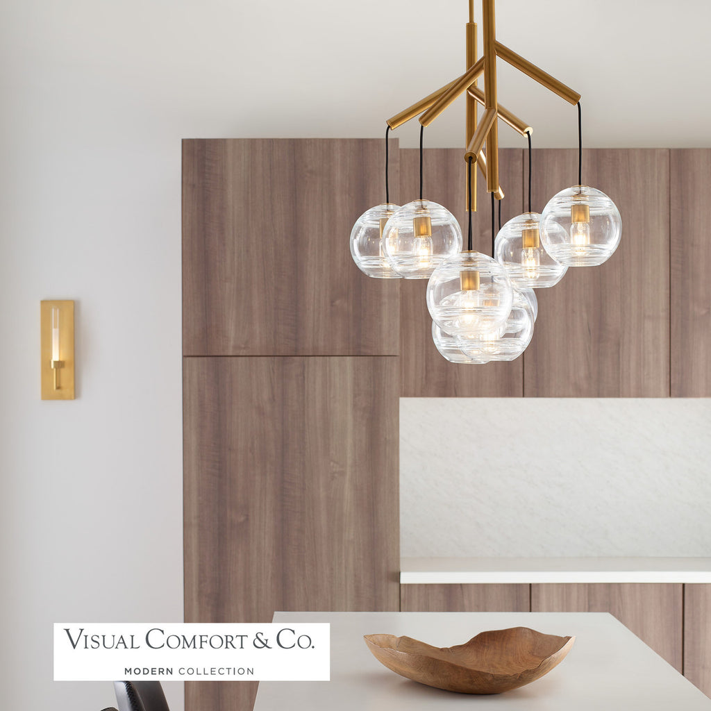 Sedona Double Chandelier, 8-Light, LED, Aged Brass, Transparent Glass Orb, 24.5"W (700SDNMPL2CR-LED927 70E7GUX)