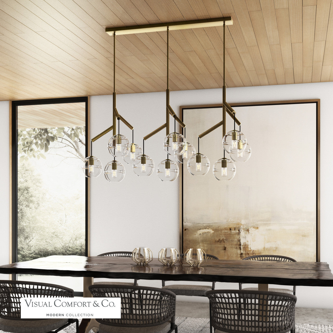 Sedona Triple Chandelier, 12-Light, LED, Aged Brass, Transparent Glass Orb, 24.5"W (700SDNMPL3CR-LED927 70E7GV5)