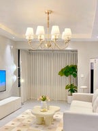 Tapered Fabric Brass Chandelier
