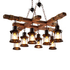 Vintage Wood Glass Chandeliers