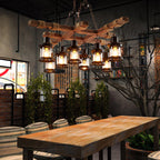 Vintage Wood Glass Chandeliers