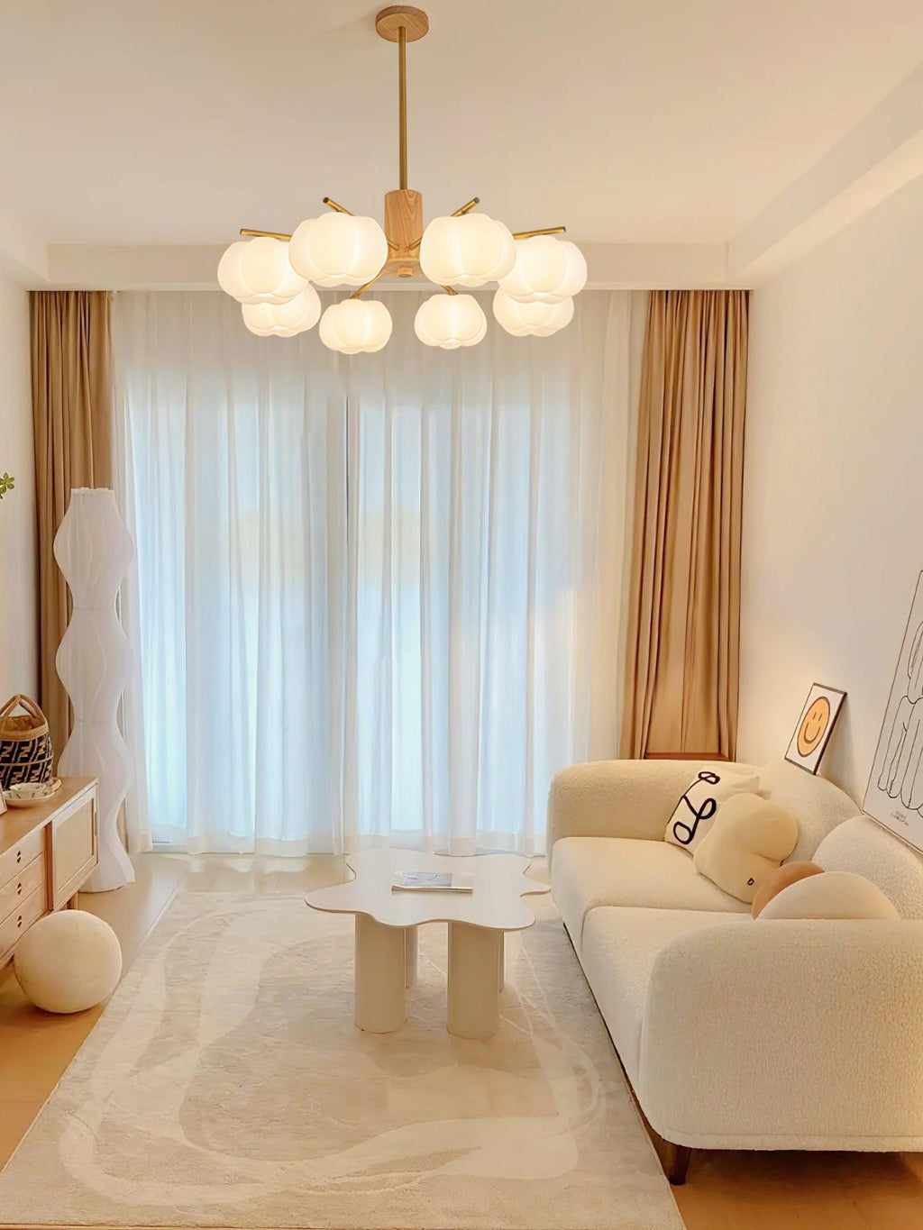 Wooden Cotton Balls Chandelier