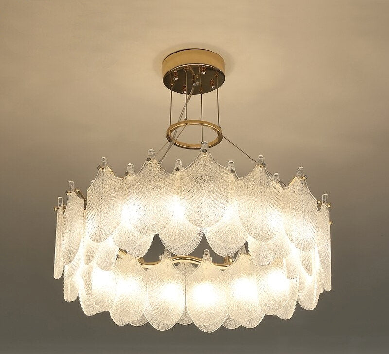 Algua | Round Gold Leaf White Frosted Glass Chandelier for Living Room, Dia31.5"By Miron Demid LLC
