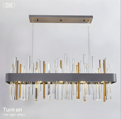 Gold And Black Rectangle Crystal Kitchen Chandelier, Brushed Black, 43.3", Cool LightBy Miron Demid LLC