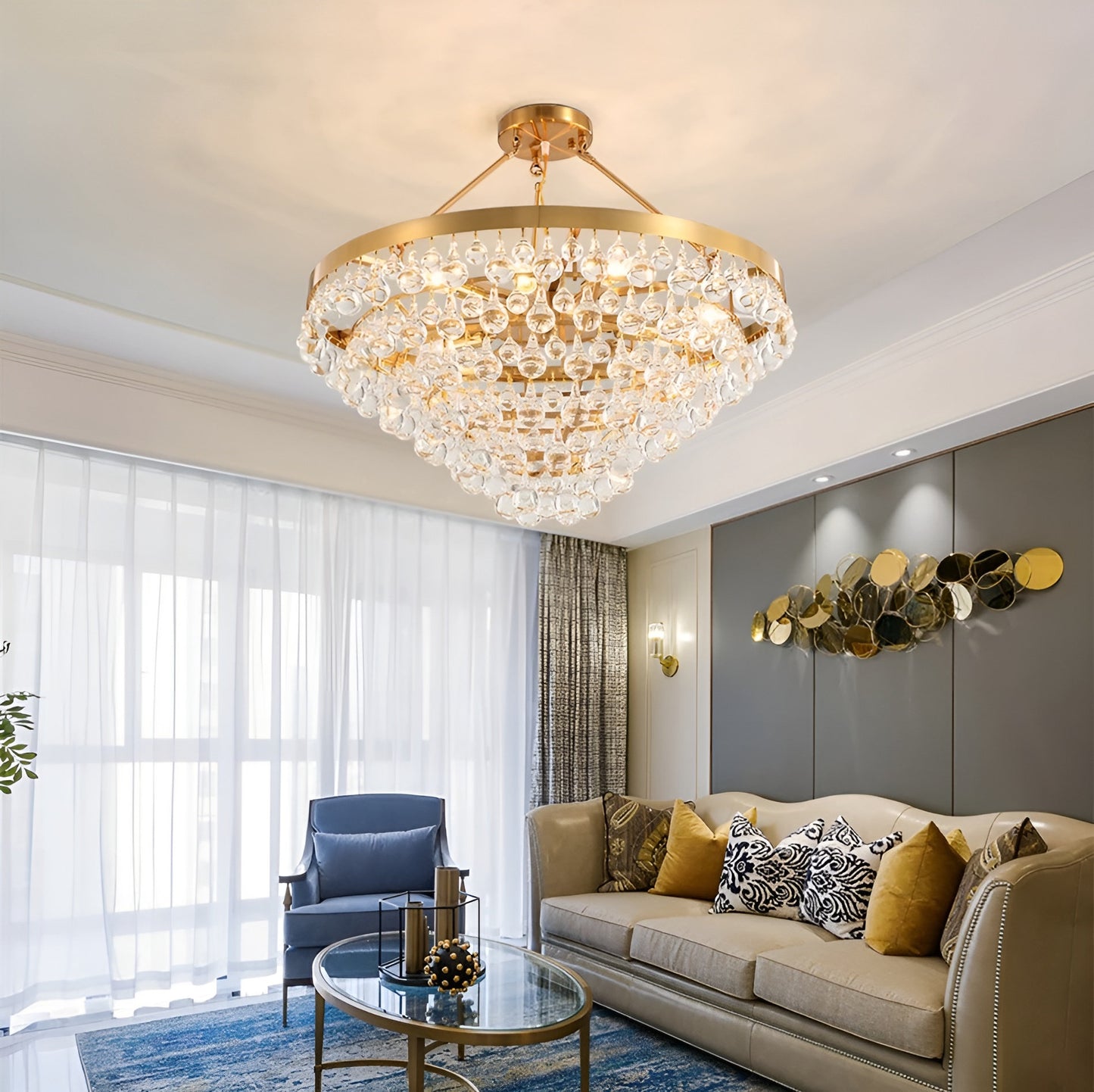 Houffalize | Gold/Black Crystal Round Chandelier for Living Room, Gold29.5"By Miron Demid LLC