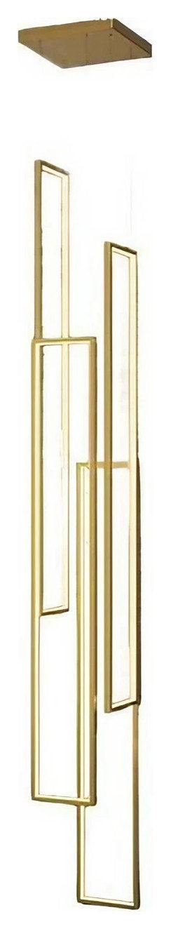 Lavagna | Ultramodern Rectangle Hanging LED Chandelier, Gold, 4 Lights (H177.2"), Cool Light, Non-DimmableBy Miron Demid LLC