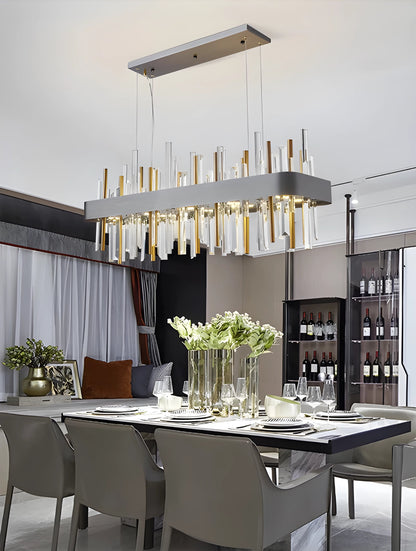 Gold And Black Rectangle Crystal Kitchen Chandelier, Brushed Black, 43.3", Cool LightBy Miron Demid LLC
