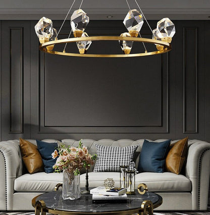 Zagarise | Circle/Linear Diamond Crystal Chandelier for Bedroom, Ring31,5"By Miron Demid LLC