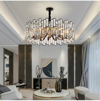 Montreux | Modern Drum Black Crystal Chandelier for Living Room, 23.6"By Miron Demid LLC