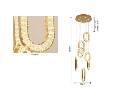 Gold Flushed Frame LED Chandelier With Oval Clear Crystal Hanging PendantsBy Design Living