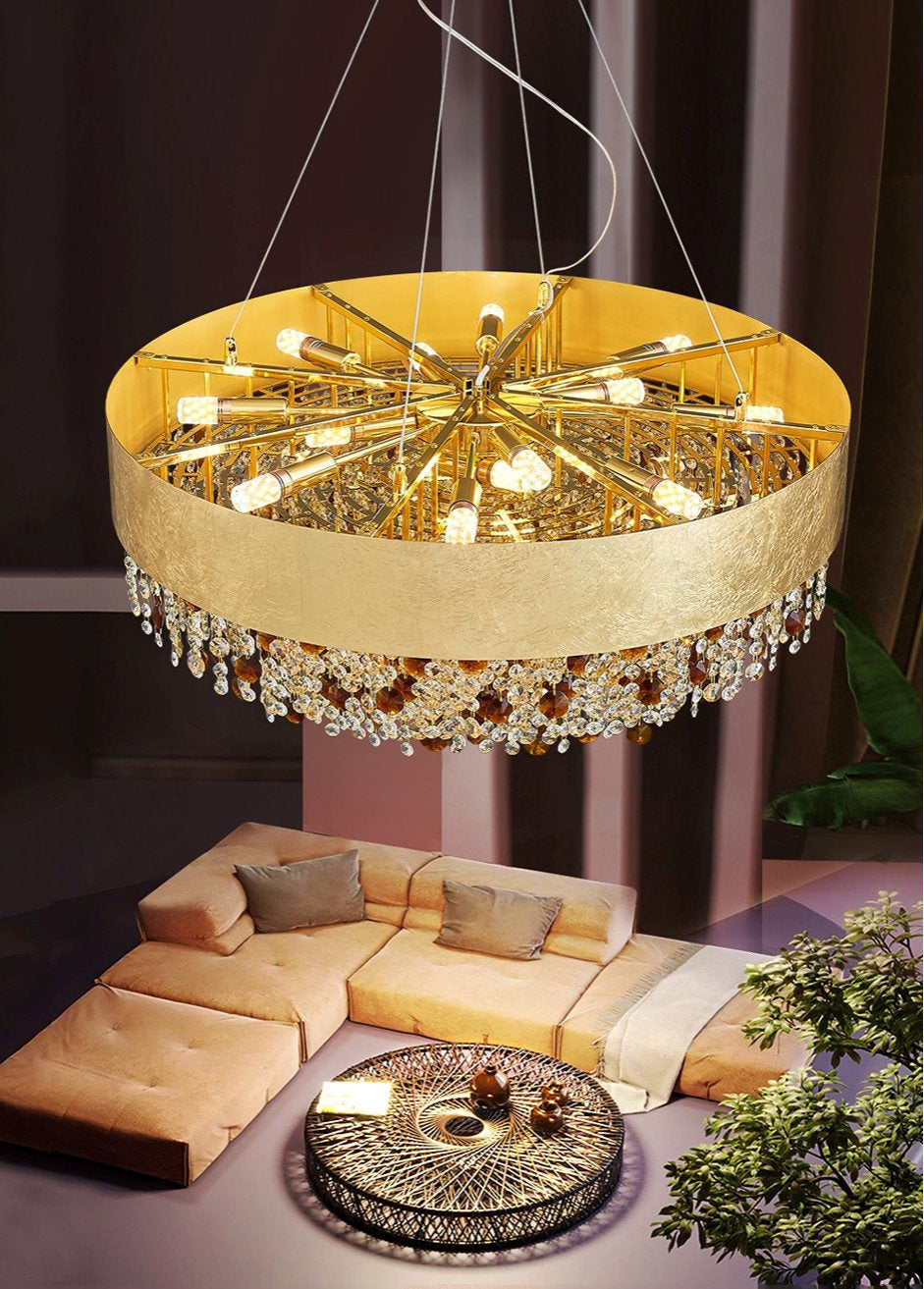 Zeme | Creative Luxury Round Gold Colored Crystal Chandelier, Dia39.4"By Miron Demid LLC