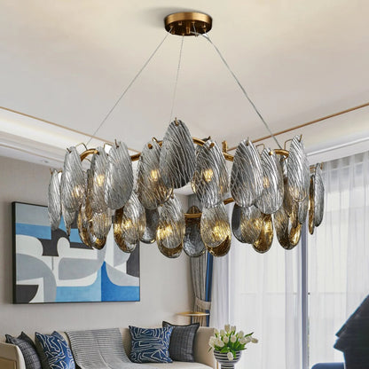 Zafferana Etnea | Round Smoke Gray Crystal Chandelier for Bedroom, White, 33.5"By Miron Demid LLC