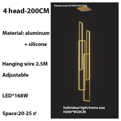 Lavagna | Ultramodern Rectangle Hanging LED Chandelier, Gold, 4 Lights (H177.2"), Cool Light, Non-DimmableBy Miron Demid LLC