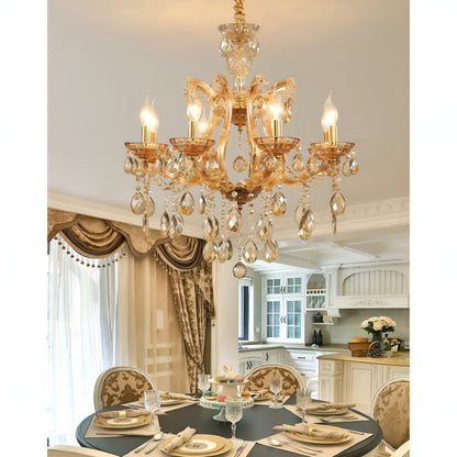 Zenevredo | European-Style Retro Crystal Candle Shape Chandelier, Amber, 15 HeadsBy Miron Demid LLC