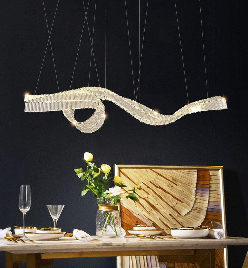 Alassio | Creative LED Chandelier in the Shape of Ribbon, Silver, L39.4" / L100.0cm, Warm Light, DimmableBy Miron Demid LLC