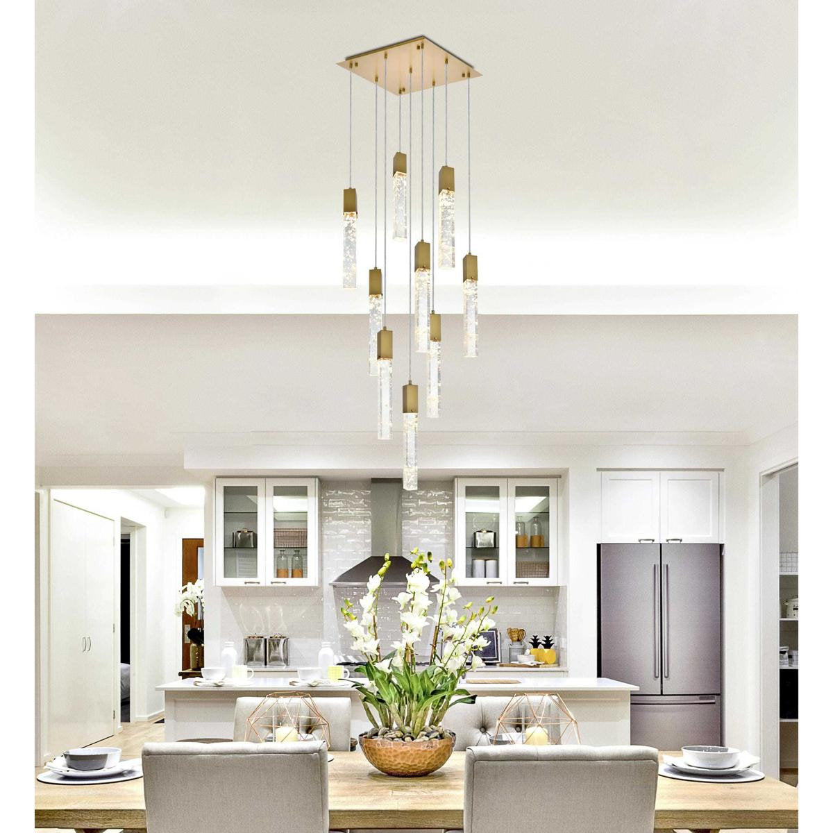Aurora 9 Light Pendant, Satin GoldBy Elegant Furniture & Lighting