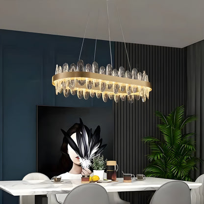 Agna | Creative Rectangle Hanging Crystal LED Chandelier for Living Room, Gold, Large - L47.2" / L120cm, Warm Light, Non-DimmableBy Miron Demid LLC