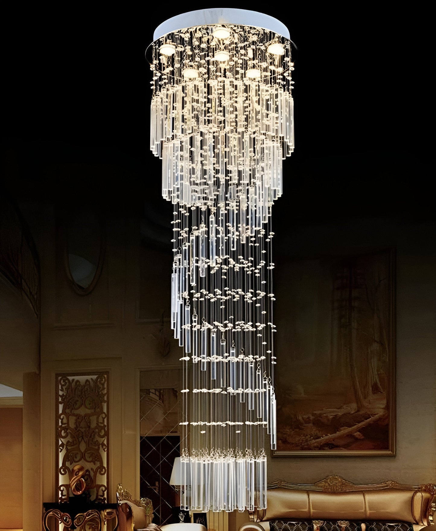 Levens | Exquisite Modern Flush Mount Crystal Chandelier, Dia31.5xh118.11" / Dia80xh300cm, Cool LightBy Miron Demid LLC