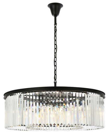 Elegant Lighting 1238G43/RC Sydney 10 Light 44"W Crystal Drum - Matte BlackBy Elegant Furniture & Lighting