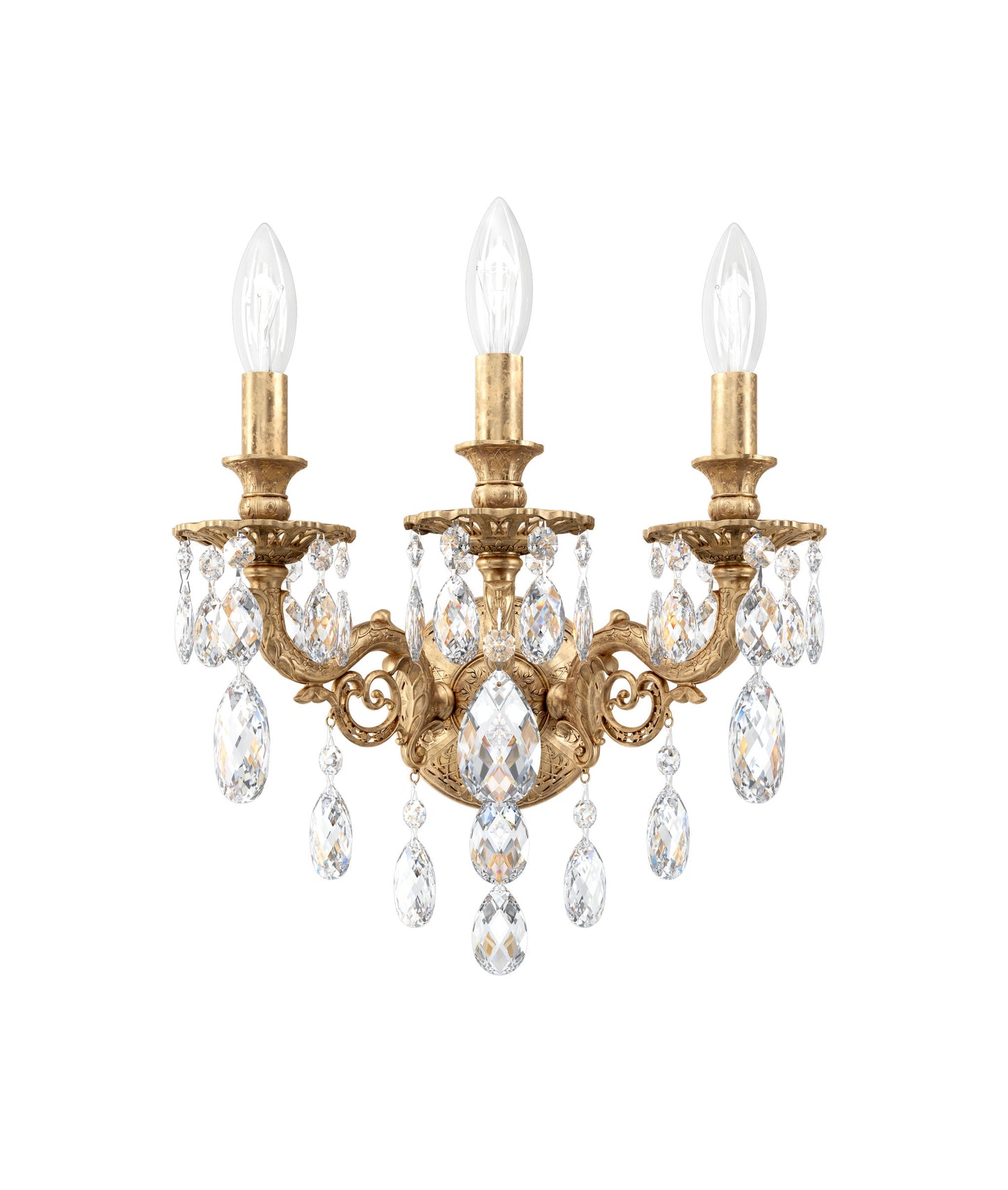 Schonbek 5643-26S, 3 Light Crystal Sconce In French GoldBy Schonbek
