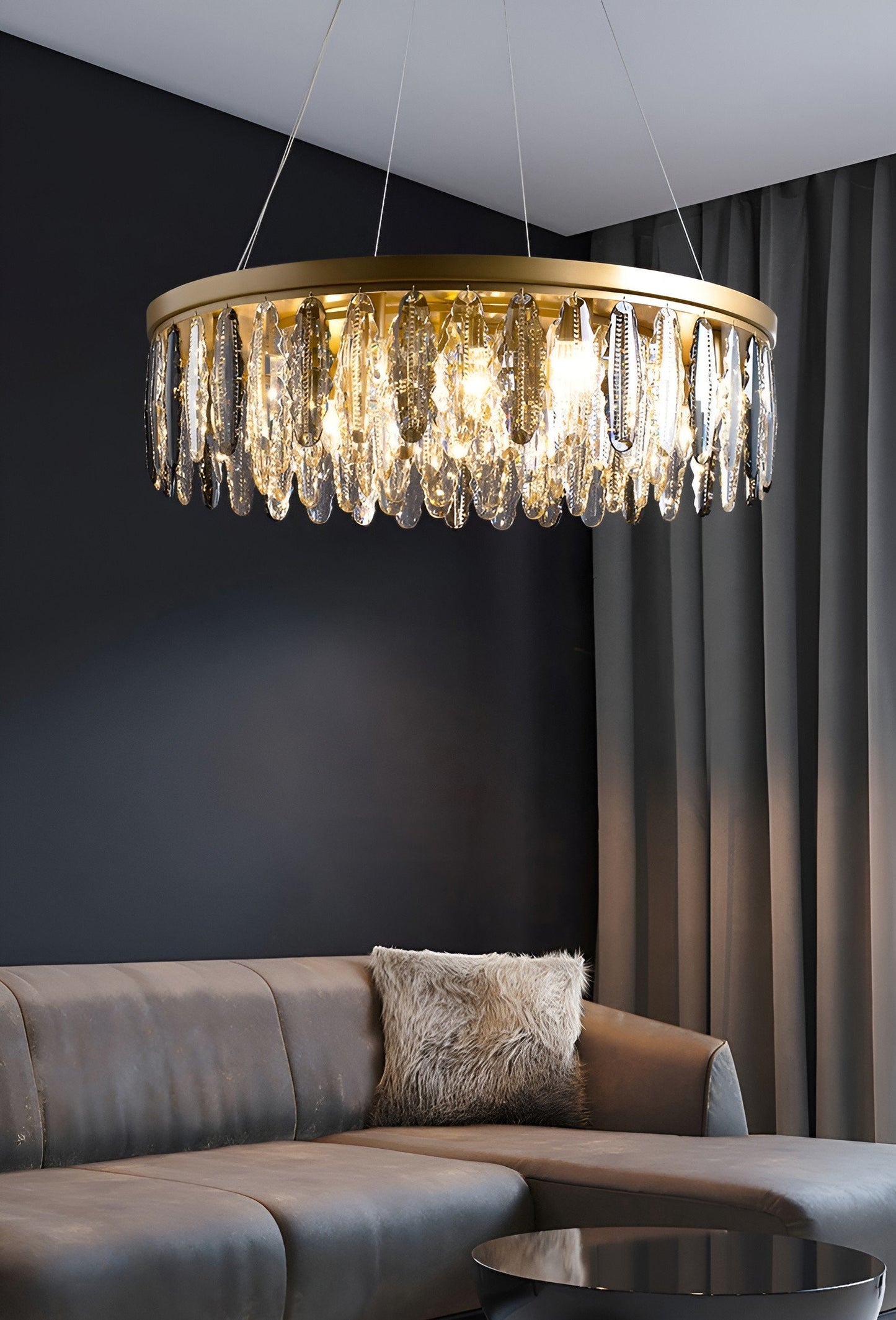Allumiere | Modern Posh Drum Gold Crystal Chandelier, Dia39.4"By Miron Demid LLC