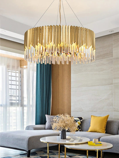 Gent | Drum Gold Crystal Chandelier for Living Room, 31.5"By Miron Demid LLC