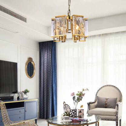 Chandelier With Textured Crystal Plaques, BrassBy Design Living