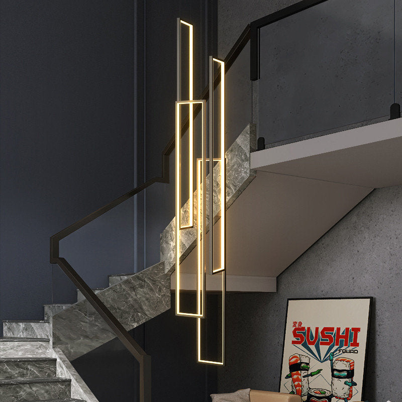 Lavagna | Ultramodern Rectangle Hanging LED Chandelier, Black, 4 Lights (H157.5"), Cool Light, DimmableBy Miron Demid LLC