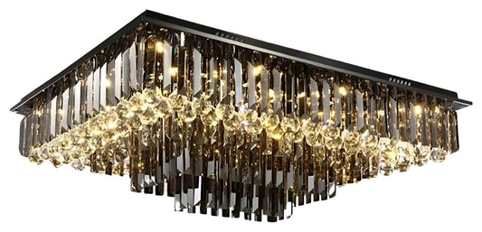 Gio Rectangular Crystal Ceiling Chandelier, 35"By Morsale.com
