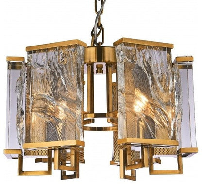 Chandelier With Textured Crystal Plaques, BrassBy Design Living