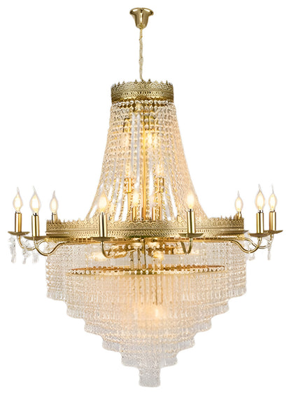 Opio | Classical Large Crystal Candle Ceiling Chandelier, Gold, Dia23.6" H34.6", Non-Dimmable, Warm LightBy Miron Demid LLC