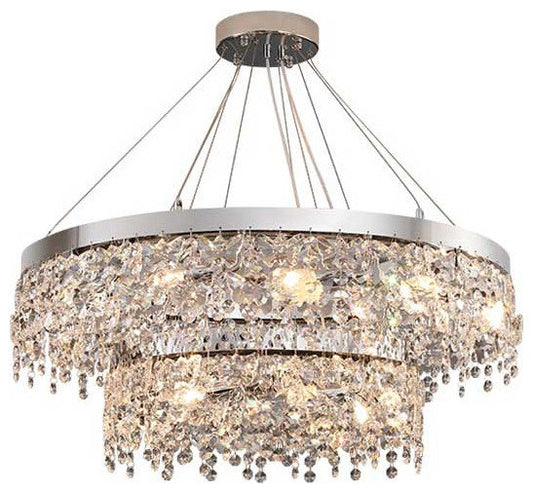 Modern Chrome Crystal LED Chandelier for Dining Room, Kitchen, Dia39.4xh7.0+39.4", 1 Ring, Cool LightBy Miron Demid LLC