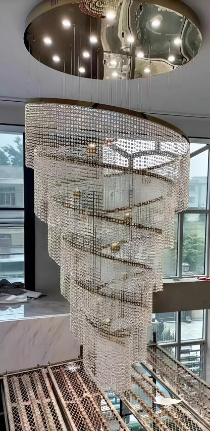 Falicon | Golden/Chrome Crystal Circular Spiral Chandelier, Chrome, Dia 39.4xh118.1", Non-Dimmable, Cool LightBy Miron Demid LLC