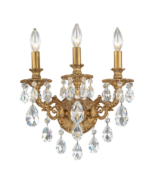 Schonbek 5643-22O, 3 Light Crystal Sconce In Heirloom GoldBy Schonbek