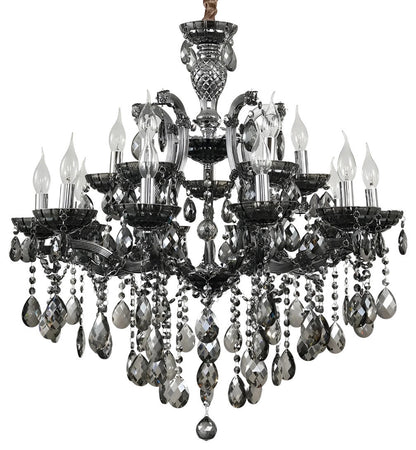 Zenevredo | European-Style Retro Crystal Candle Shape Chandelier, Smoke Gray, 15 HeadsBy Miron Demid LLC