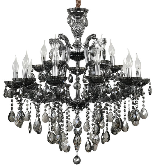 Zenevredo | European-Style Retro Crystal Candle Shape Chandelier, Smoke Gray, 15 HeadsBy Miron Demid LLC