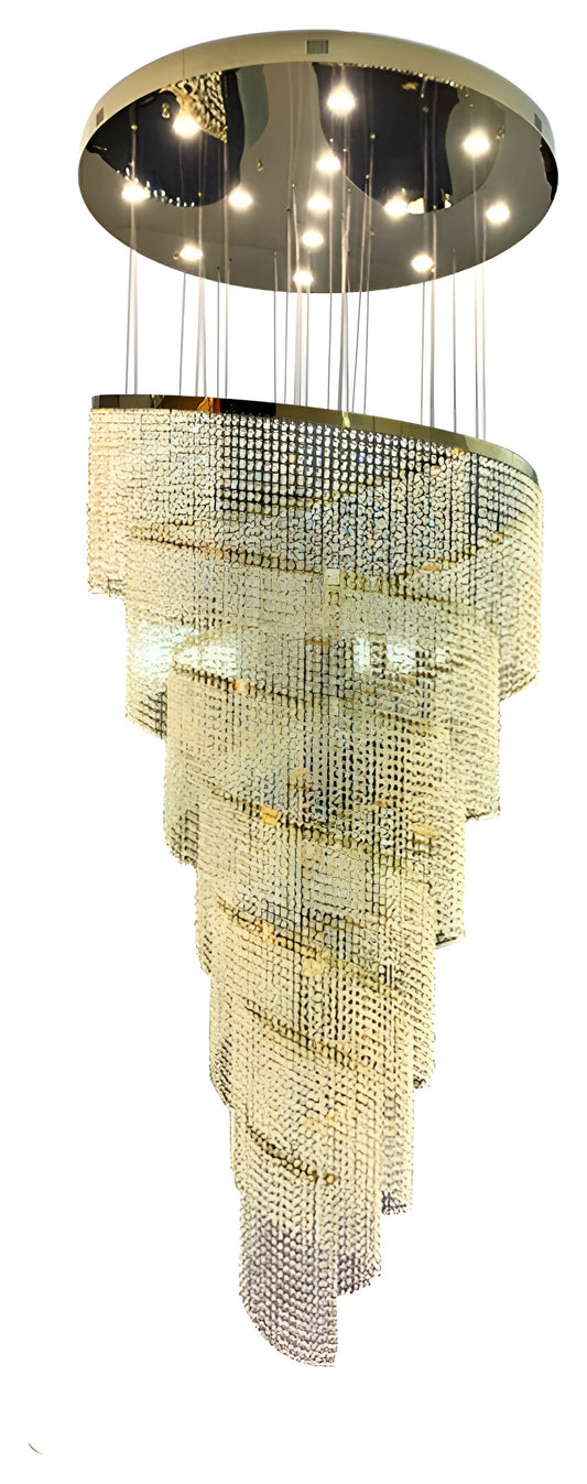 Falicon | Golden/Chrome Crystal Circular Spiral Chandelier, Gold, Dia 39.4xh118.1", Non-Dimmable, Cool LightBy Miron Demid LLC