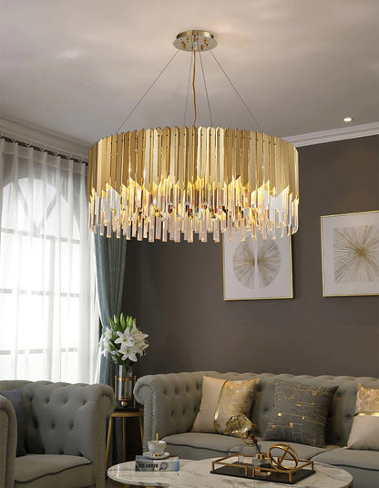 Gent | Drum Gold Crystal Chandelier for Living Room, 31.5"By Miron Demid LLC