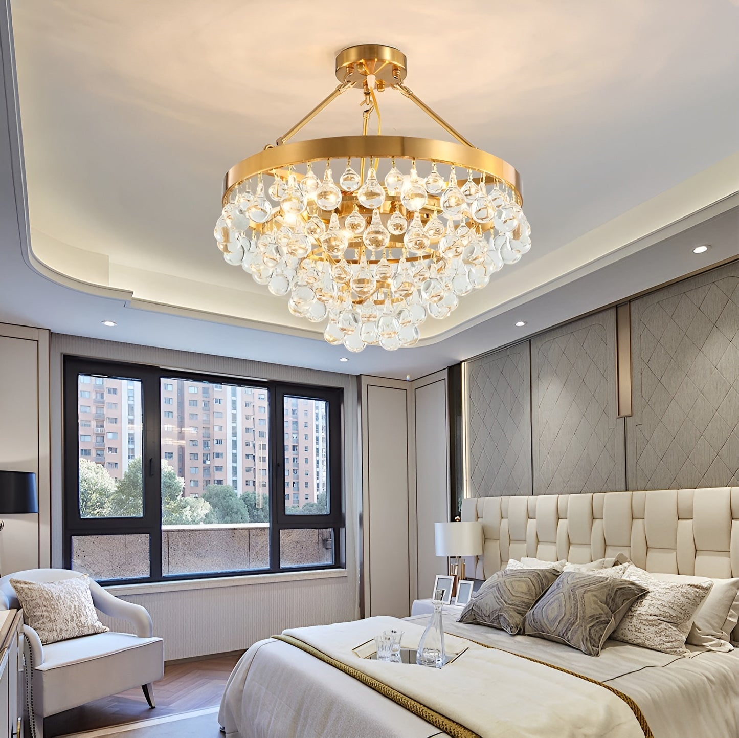 Houffalize | Gold/Black Crystal Round Chandelier for Living Room, Gold29.5"By Miron Demid LLC
