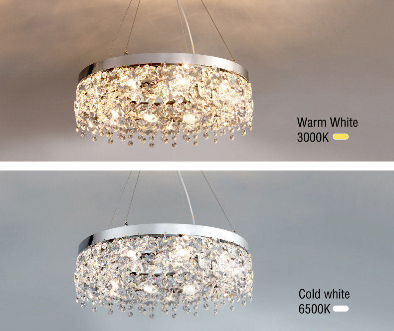 Modern Chrome Crystal LED Chandelier for Dining Room, Kitchen, Dia39.4xh7.0+39.4", 1 Ring, Cool LightBy Miron Demid LLC