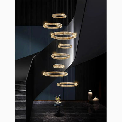 Agrate Conturbia | Stunning Cascading Crystal Rings Pendant Chandelier, Dia50+70+30+40+60+30+40cm / Dia19.7+27.6+11.8+15.7+23.6+11.8+15.7'By Miron Demid LLC
