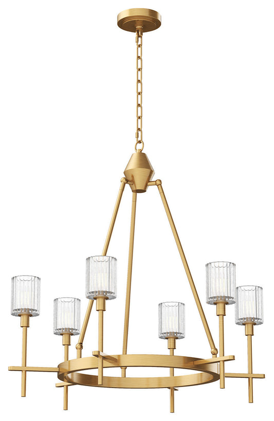 Salita Chandelier, Vintage Brass/Ribbed Crystal, 28.5"Dx29.5"HBy Kuzco Lighting LLC