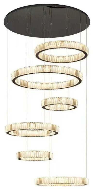 Agrate Conturbia | Stunning Cascading Crystal Rings Pendant Chandelier, Dia50+70+30+40+60+30+40cm / Dia19.7+27.6+11.8+15.7+23.6+11.8+15.7'By Miron Demid LLC