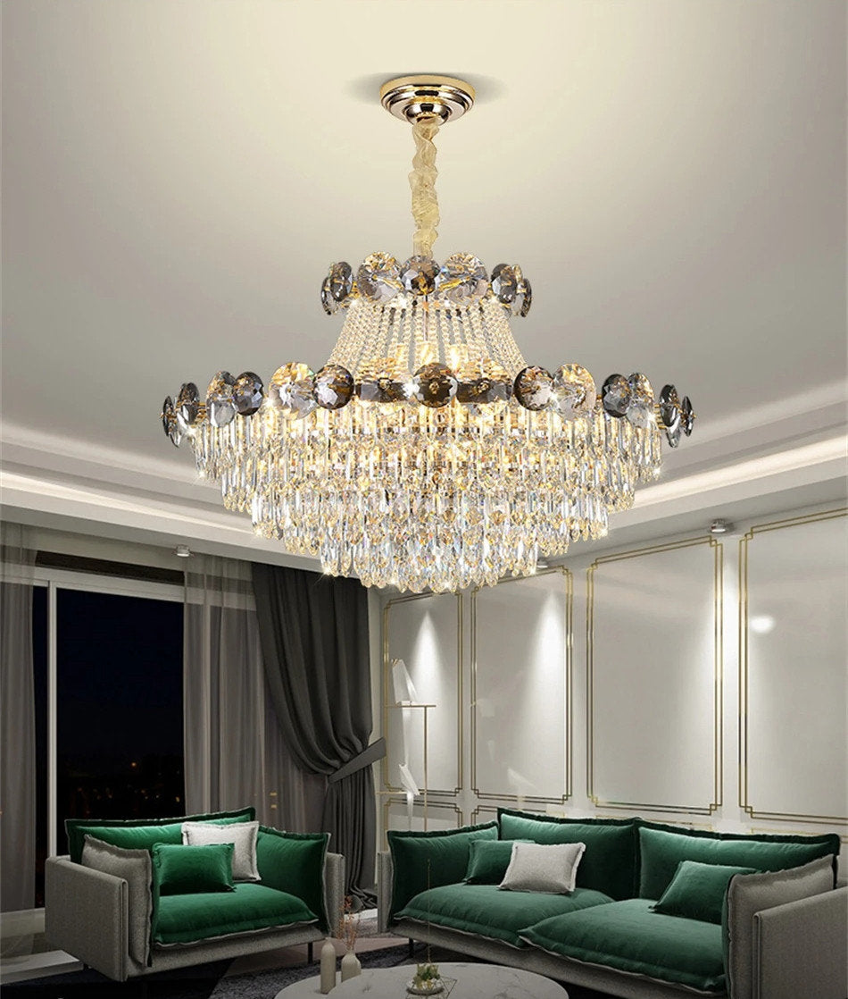 European Chic Round Crystal Chandelier, Dia39.4 X H21.3", Cool LightBy Miron Demid LLC