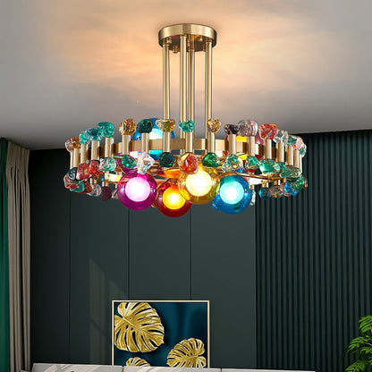 Kloten | Modern Drum Colorful Crystal Chandelier for Living Room, Colorful Crystal, 8 Bulbs - Dia23.6"By Miron Demid LLC