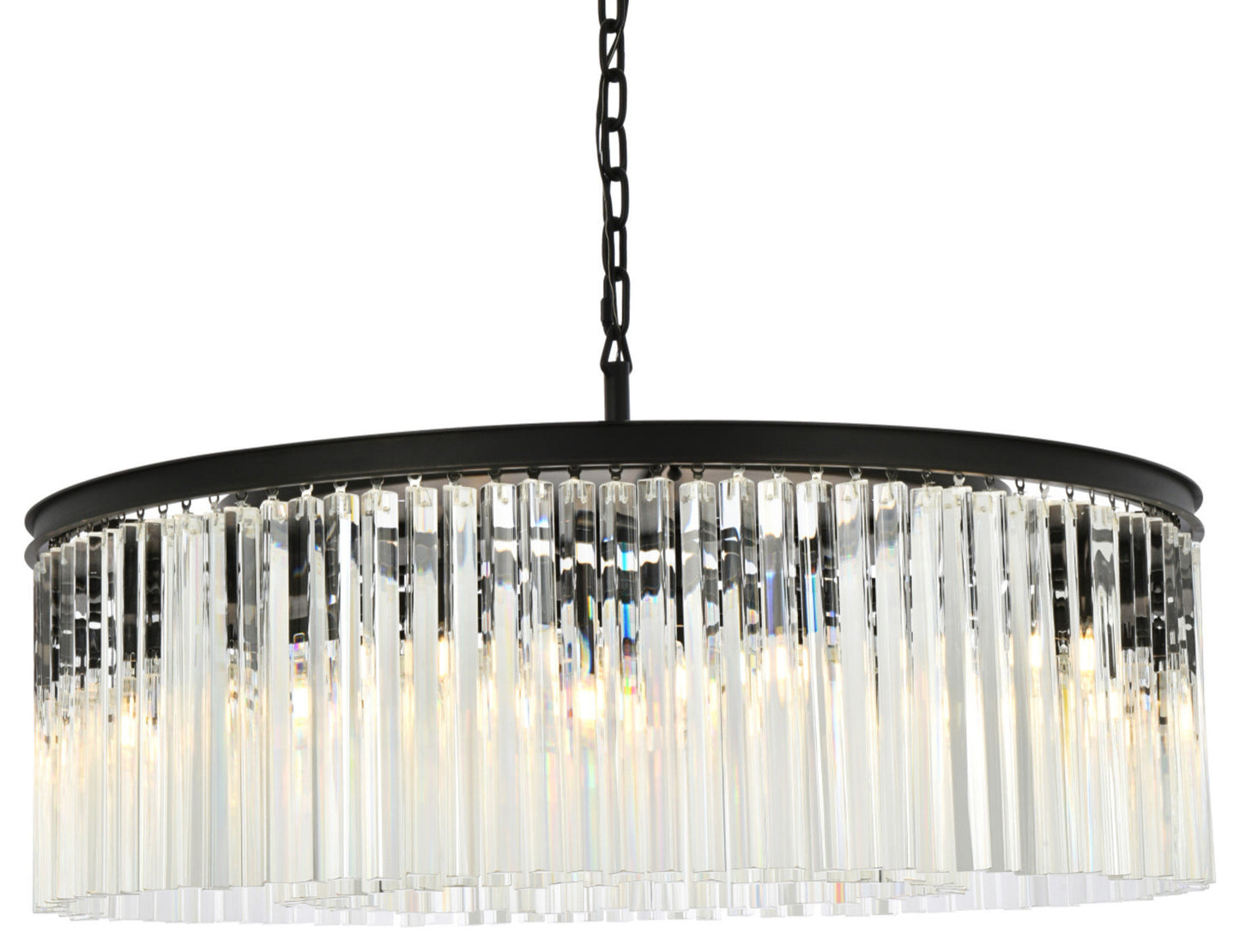 Elegant Lighting 1208G43/RC Sydney 10 Light 44"W Crystal Drum - Matte BlackBy Elegant Furniture & Lighting