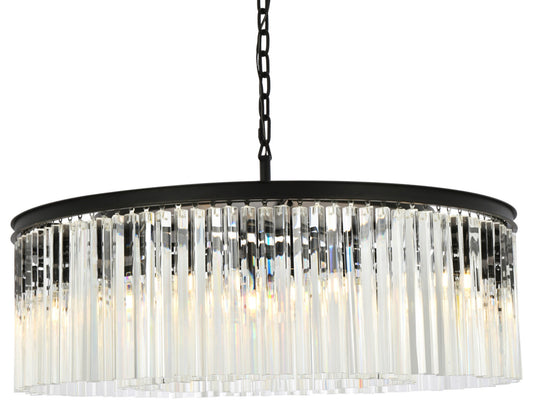 Elegant Lighting 1208G43/RC Sydney 10 Light 44"W Crystal Drum - Matte BlackBy Elegant Furniture & Lighting
