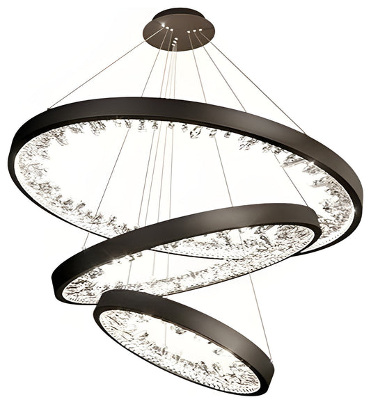 Altidona | Black Rings Modern Crystal Creative Luxury Hanging Led Chandelier, 3 Rings 4 BasesBy Miron Demid LLC