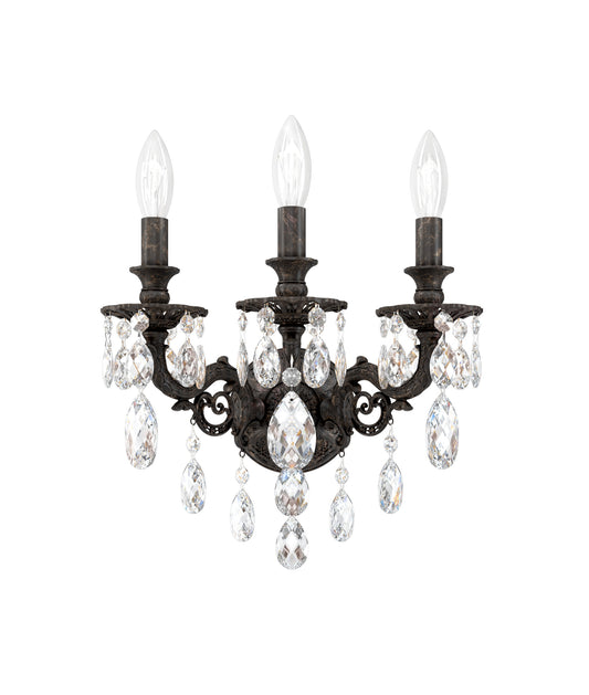 Milano 3 Light Wall Sconce Heirloom Bronze Clear Crystals SwarovskiBy Schonbek